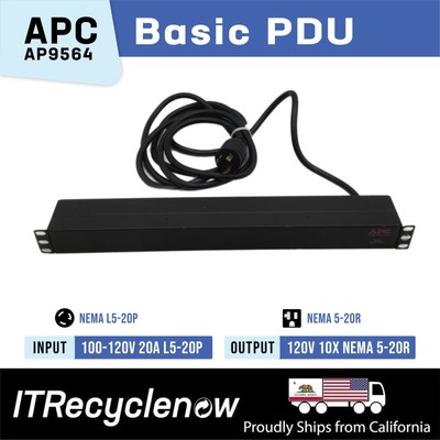 APC AP9564 Basic Rack Mount PDU 1U L5-20 20A 120V 10 Outlet 10x NEMA 5-20R