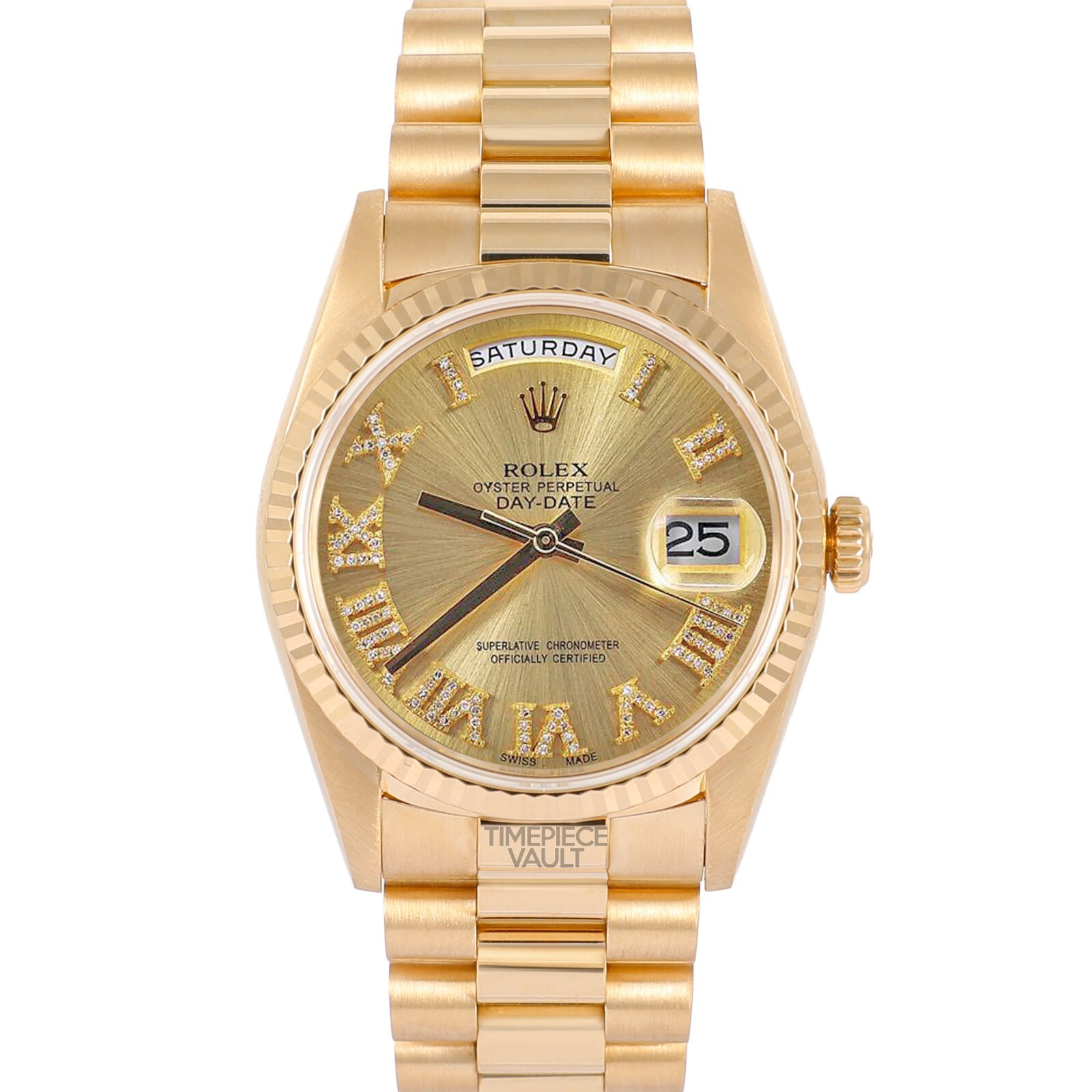 Rolex Men Day-Date 18k Gold 36mm 18238 Champagne Diamond