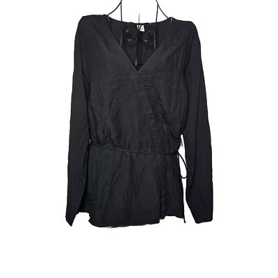 Old navy black long sleeve wrap front top nwt large