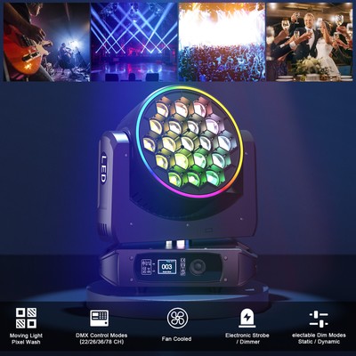 19x40W RGBW 19LED Wash Zoom Beam Moving Head Light DJ Party Stage Light DMX512