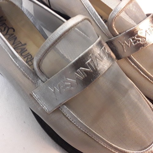 Vintage YSL Yves Saint Laurent Silver Mesh Loafers Women Shoes Flats Sz 5