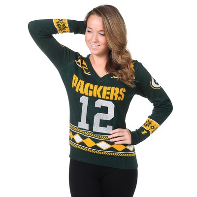 Свитер с V-образным вырезом Green Bay Packers Aaron Rodgers #12 Glitter Player