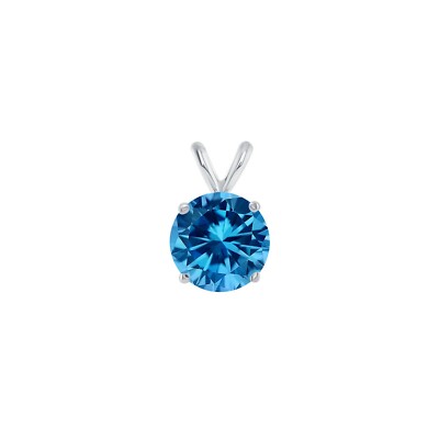 Pre-owned Shine Brite With A Diamond 2.25 Ct Round Cut Blue Solid Real 14k White Gold Solitaire Pendant 18" Necklace