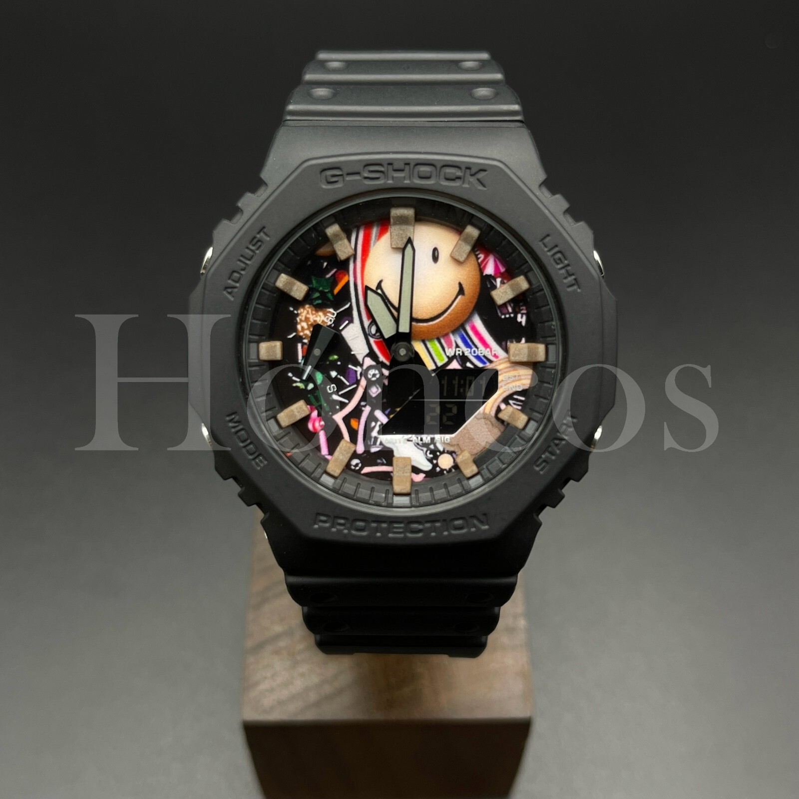 Pre-owned G-shock Custom Made Mod  Watch Ga2100-1a1 Casio Smile Face Dial Brown Scale Ring