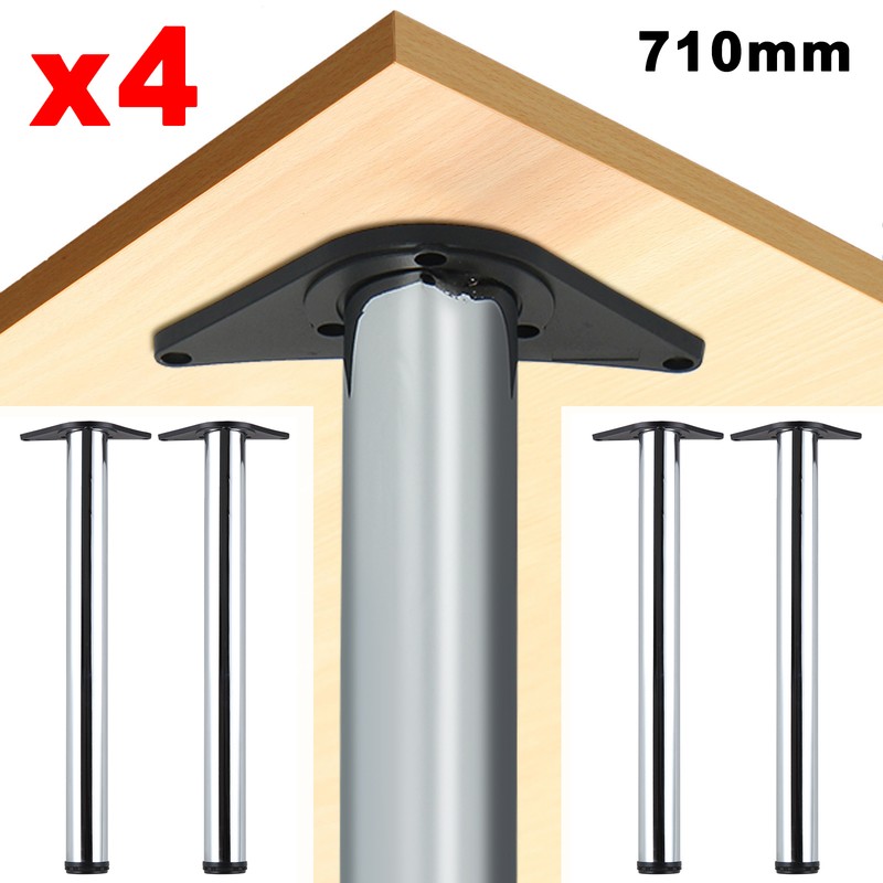 4er Set Tischbeine Ø 60mm Chrom oder Edelstahl-Optik Tischbein Tischfüße 710mm