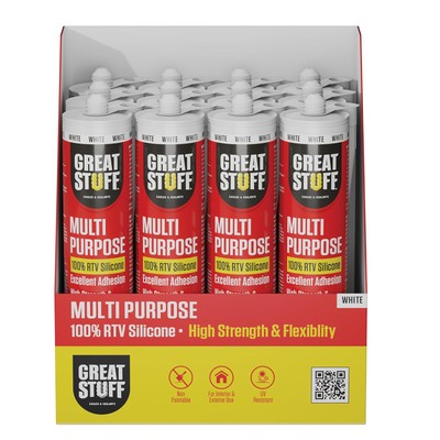 Great Stuff Caulk - Multi-Purpose RTV Silicone White, 10.1oz tube, Case of 12