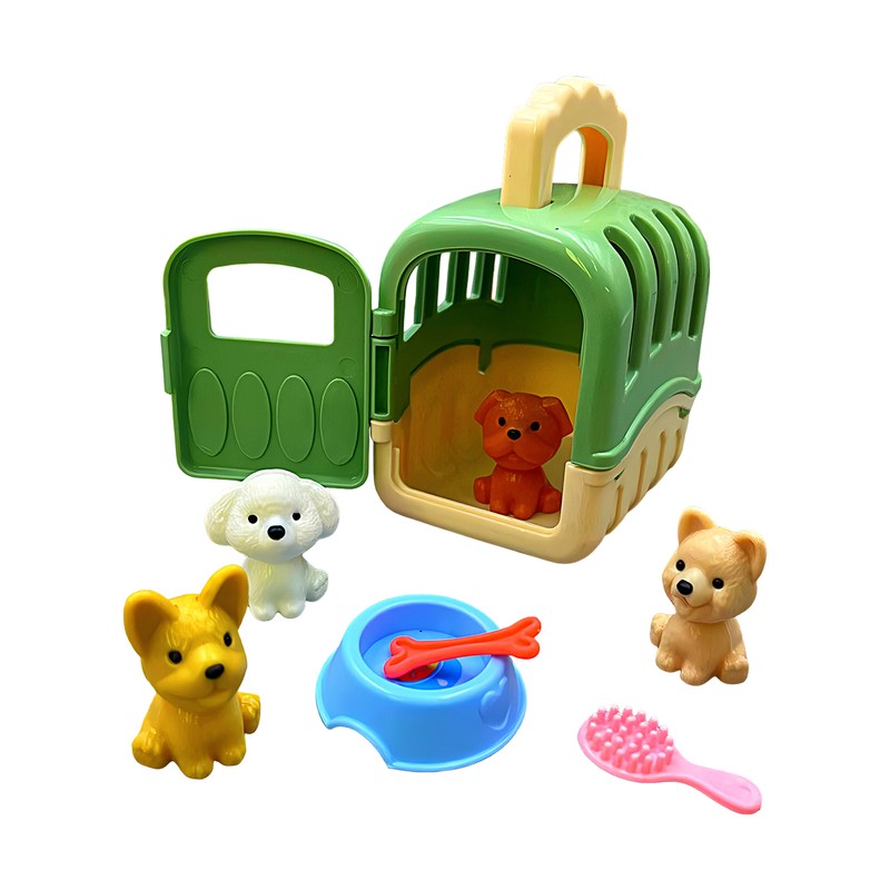 Pet Care Cage Play Set - 8pcs Dog Cage Pretend Role Play Dog Grooming Toys Puppy