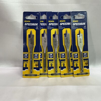 5 Pack Irwin 5/8'' x 4'' Long Spade Paddle Flat Drill Bit Speedbor Impact 87910