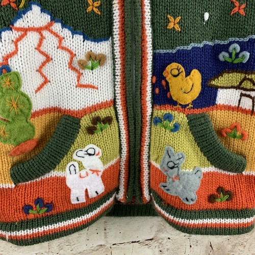 Alpaca Collection Kids Unisex Knit Zip Up Hooded Village Animal Sweater Size 6