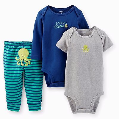 

БОДИ CARTERS BABY BOY 3PC LOCAL CUTIE, БРЮКИ, ХЛОПКОВЫЙ КОМПЛЕКТ ОДЕЖДЫ, 3М, Blue;gray;multicolor