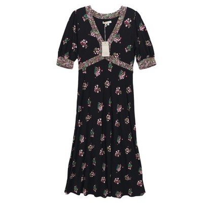 NWT BODEN Eva Jersey Midi Dress Black Floral Stretch Size US 6 R