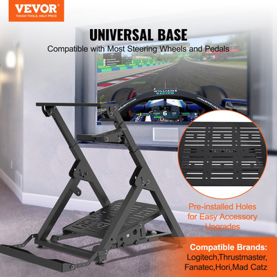 Foldable Racing Steering Wheel Stand, Height Adjustable Universal Base Compatibl