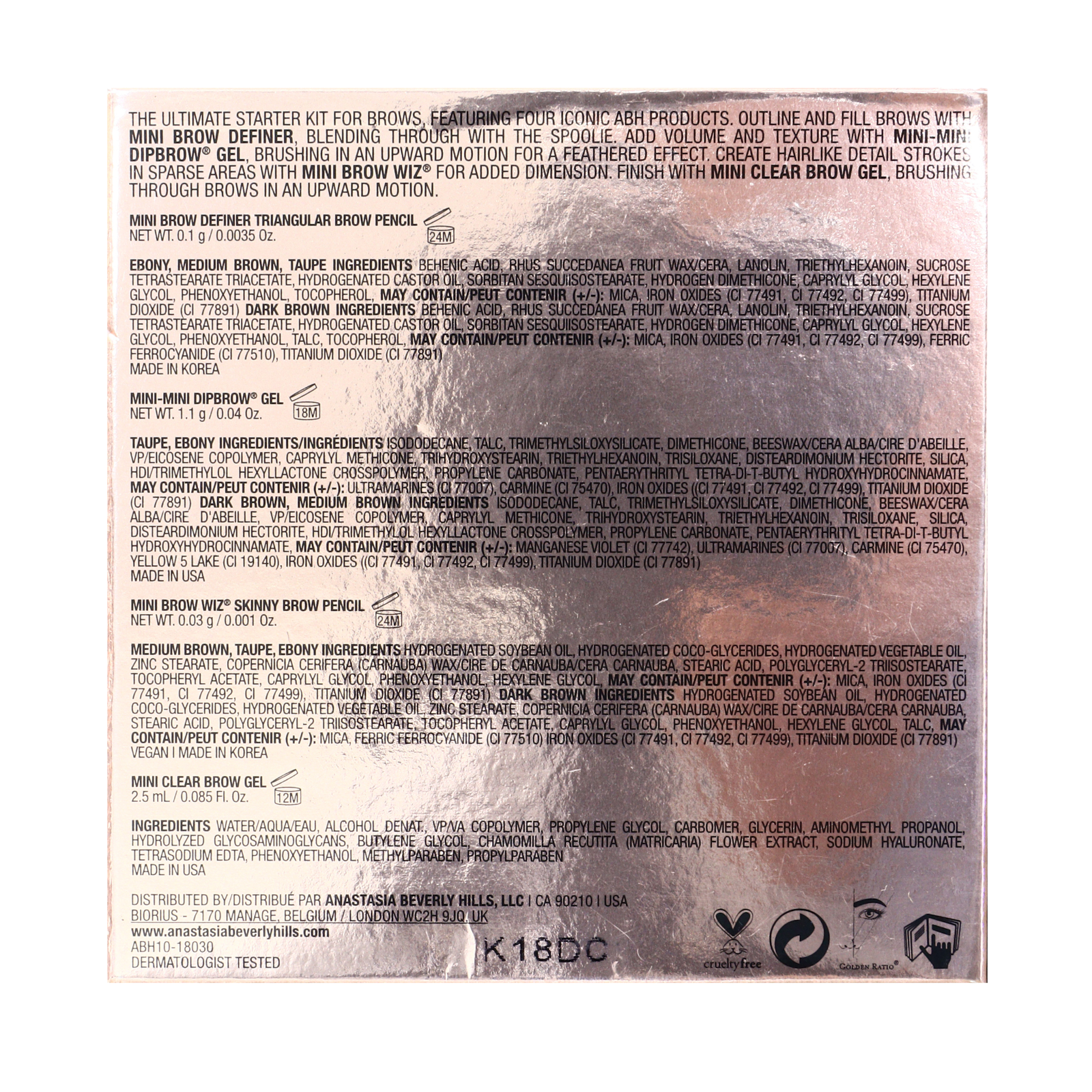 DARK BROWN Anastasia Beverly Hills Brow Starter Kit 2 Gels & 2 Pencils