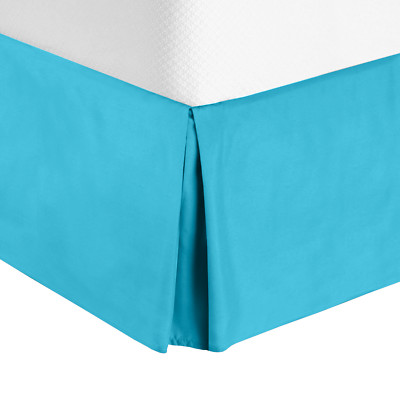 Solid Luxury Pleated Tailored Bed Skirt - 14  Drop Dust Ruffle, Queen-Beach Blue
