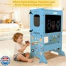 Coozyupper Toddler Kitchen Stool Helper, CPC Certified Foldable Toddler Tower, Learning Wooden Tower with Support Feet and Chalkboard, Anti-Drop Structure, Safe Design for Kids, Blue