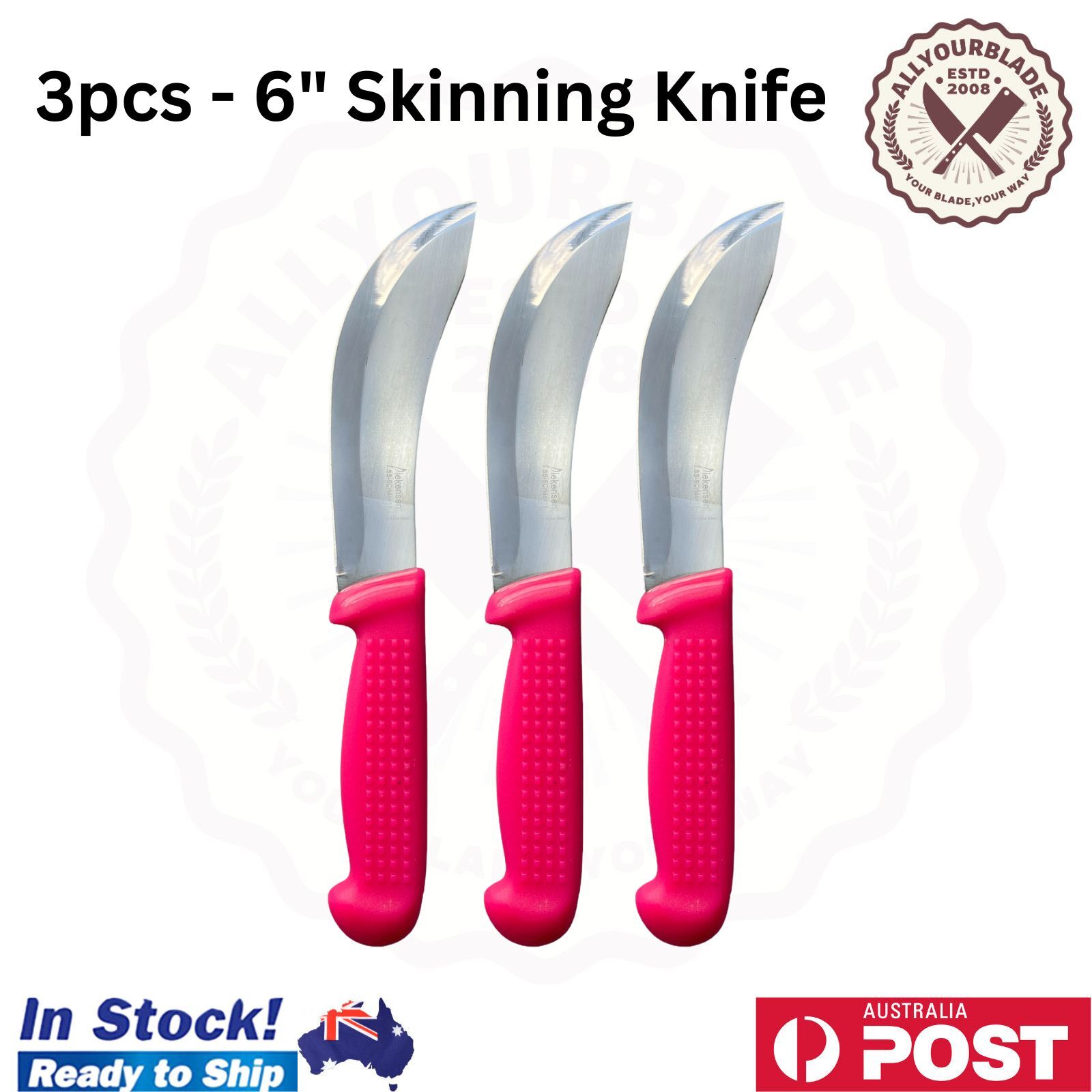 Diekensen Butchers 6'' 15cm Curved Skinning Knife Pink Handle Grid - Set of 3
