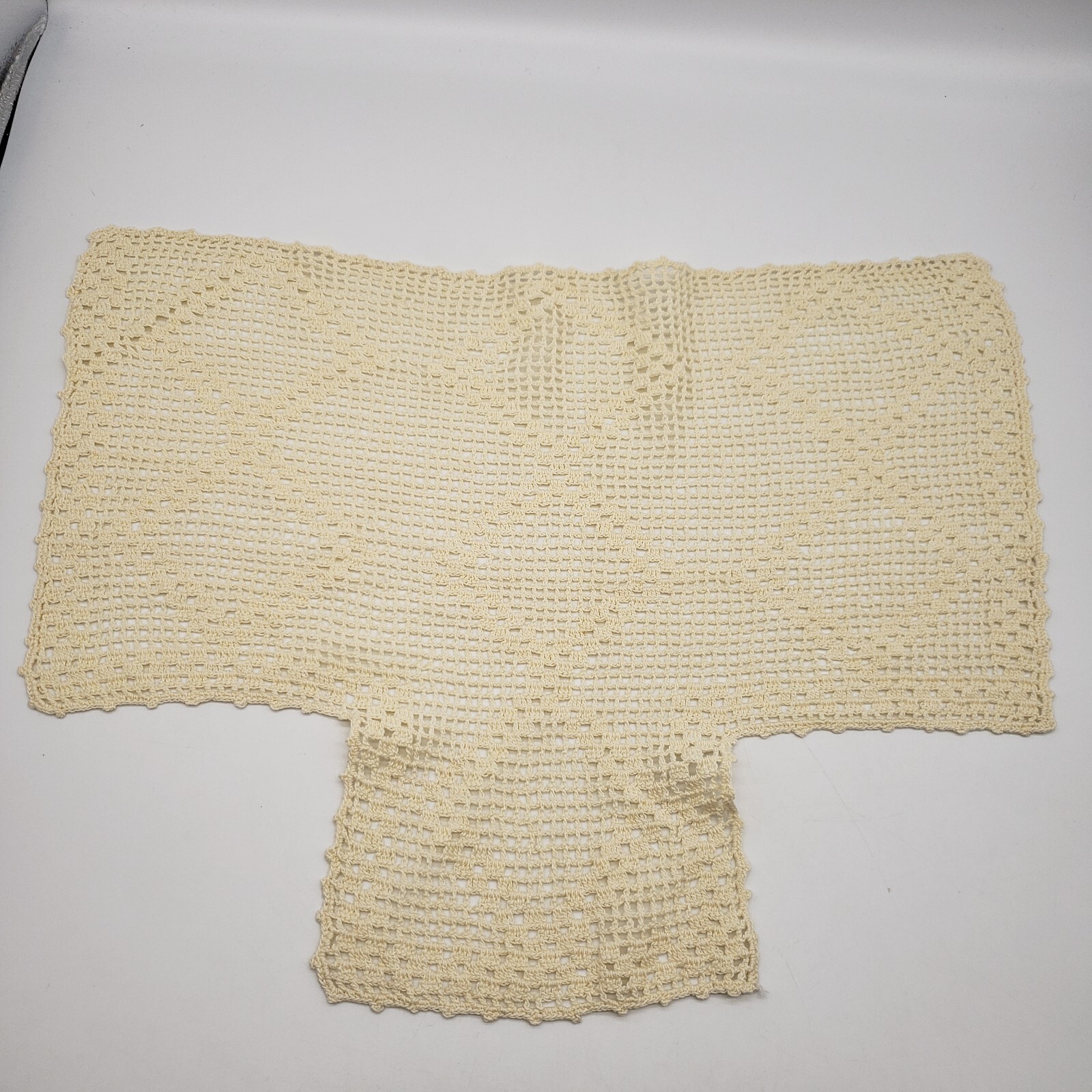 Handmade Table Topper Vintage Crocheted Offwhite Diamond Pattern Table Cover