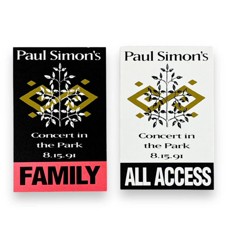 1991 Paul Simon Concert in the Park Unused Unlaminated Access Passes Lot of 2