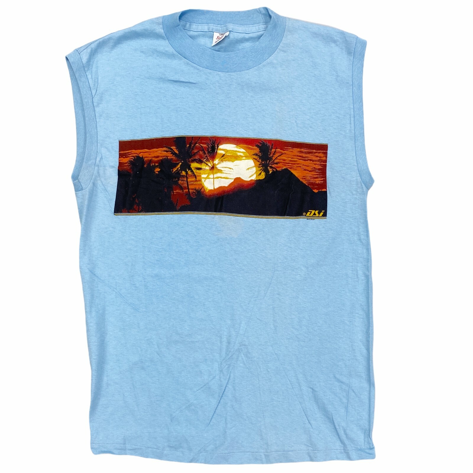

Винтажная майка без рукавов Super Cru Muscle Shirt Sz Large Palm Tree Sunset Beach, Синий