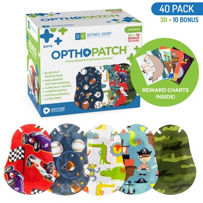Kids Adhesive Eye Patches Fun Boys Design [30 + 10] + Rewards Charts - Series I