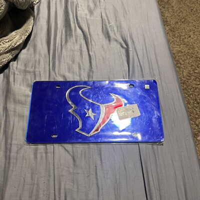 NFL Houston Texans License Plate Tag Chrome Blue Mirror Finish Heavy Duty Logo