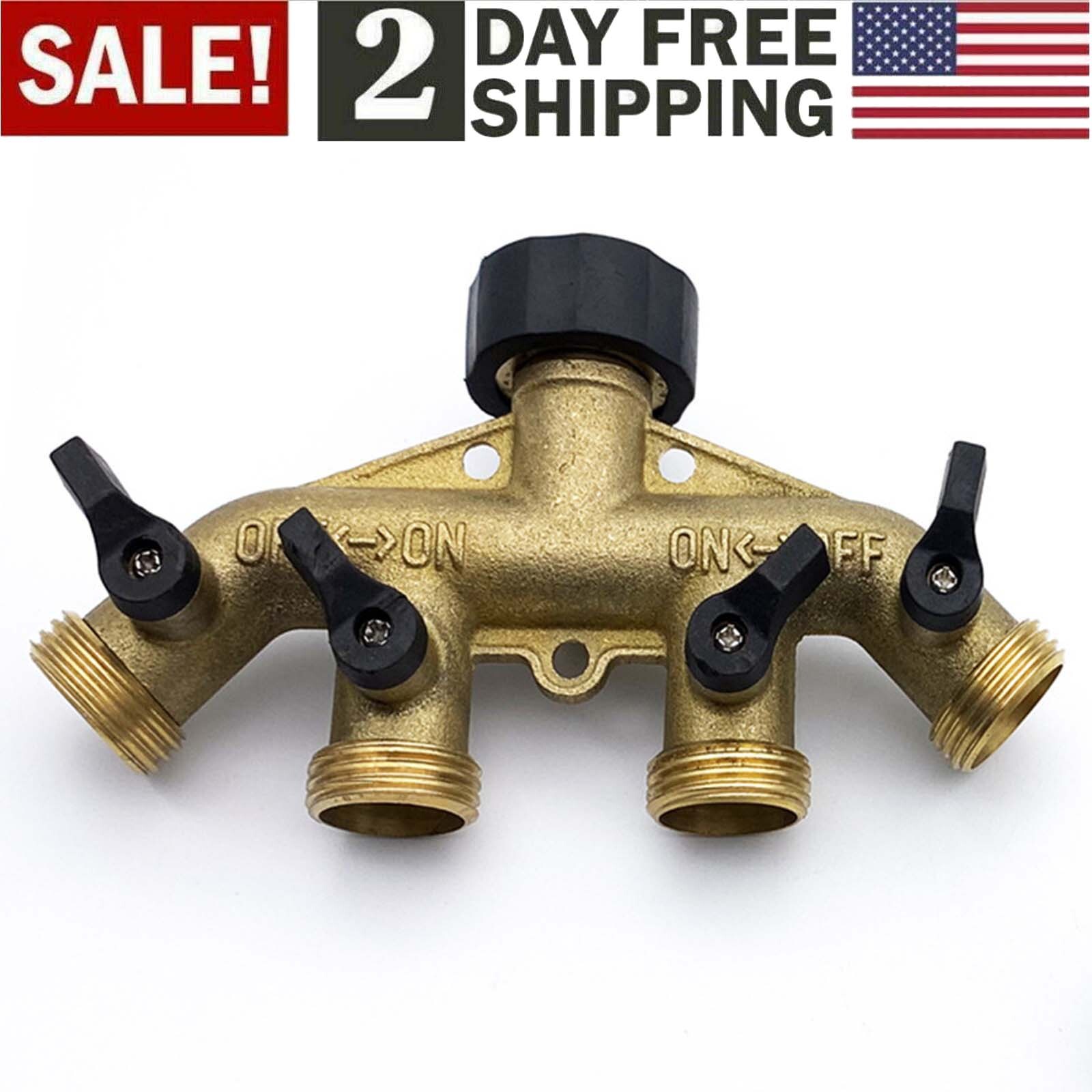 Heavy Duty 4-way Garden Hose Splitter Shut off 3/4