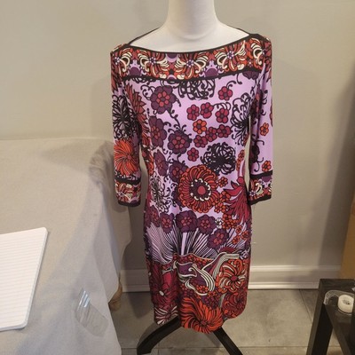 Donna Morgan Dress Size 12 Color Purple Multi Colored 3/4 Sleeve