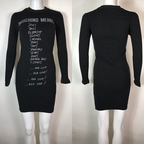 Vtg Moschino Jeans Black Means List Mini Dress S | eBay