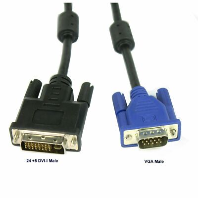 5 feet Dual Link DVI-I (24+5 pin) Male to VGA Male Cable Adapter Black