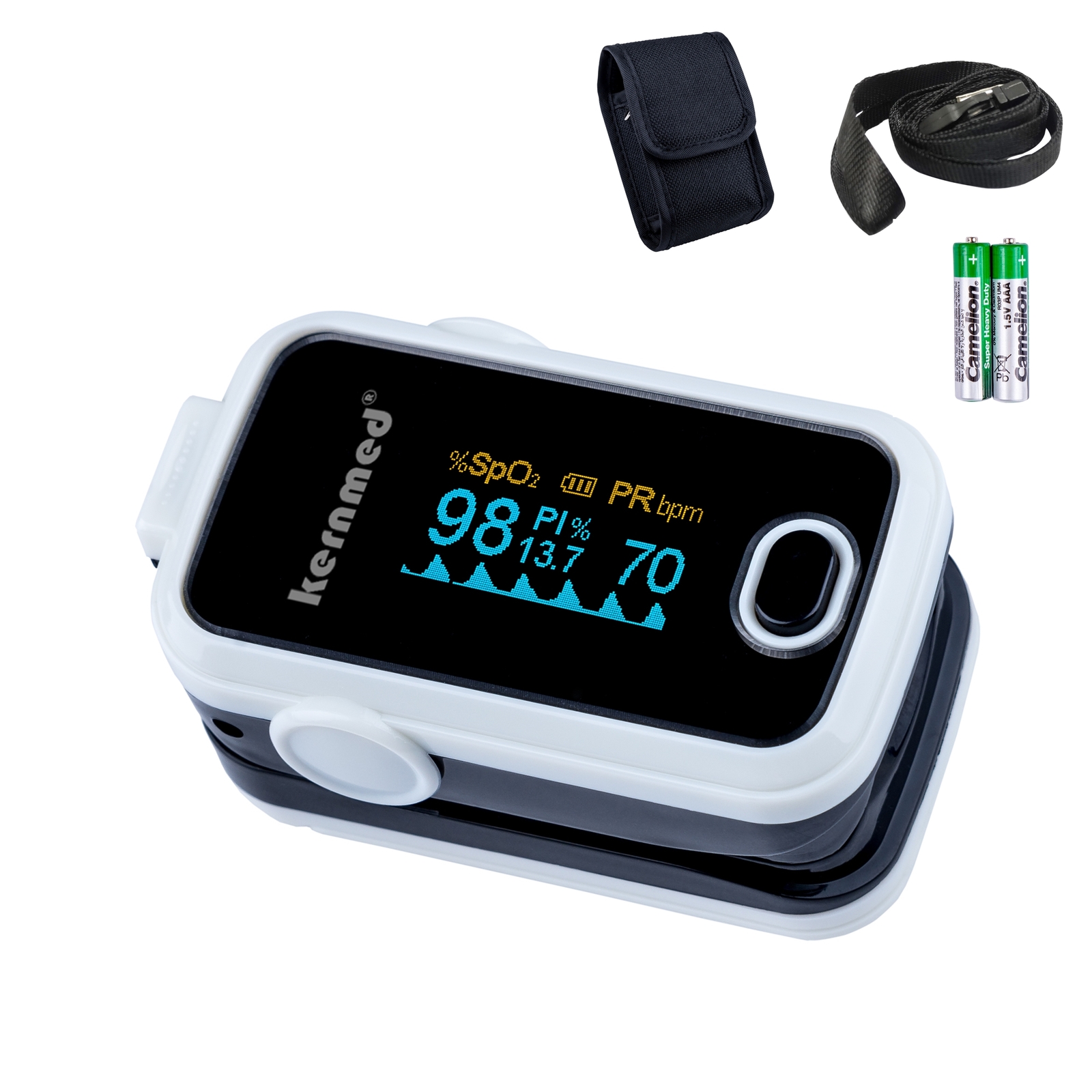Kernmed OLED Finger Pulsoximeter A310 weiß+Alarm+Pulston+Perfusion Oxymeter