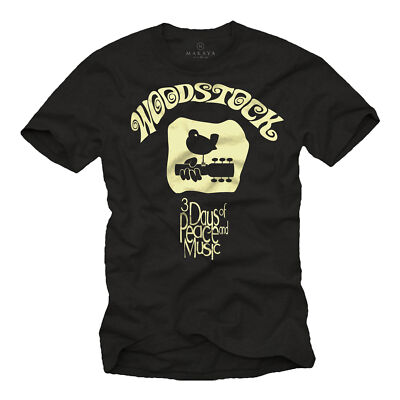 Vintage Musik Herren T-Shirt mit Woodstock Gitarre- Männer Hippie Band Shirt
