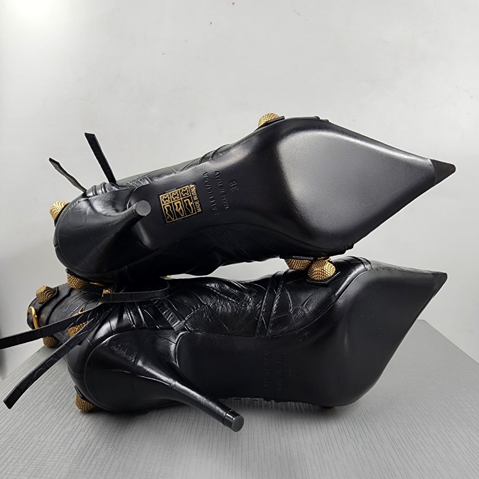 BALENCIAGA*ポインテッドトゥ ヒール レザーブーツ カゴール Balenciaga Cagole High Heel Booties Women's 38/8US Black