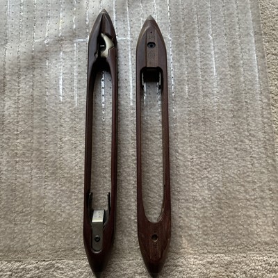 2 Vintage Heavy Duty Dark Hard Wood Shuttlecock Loom Weaving Tool