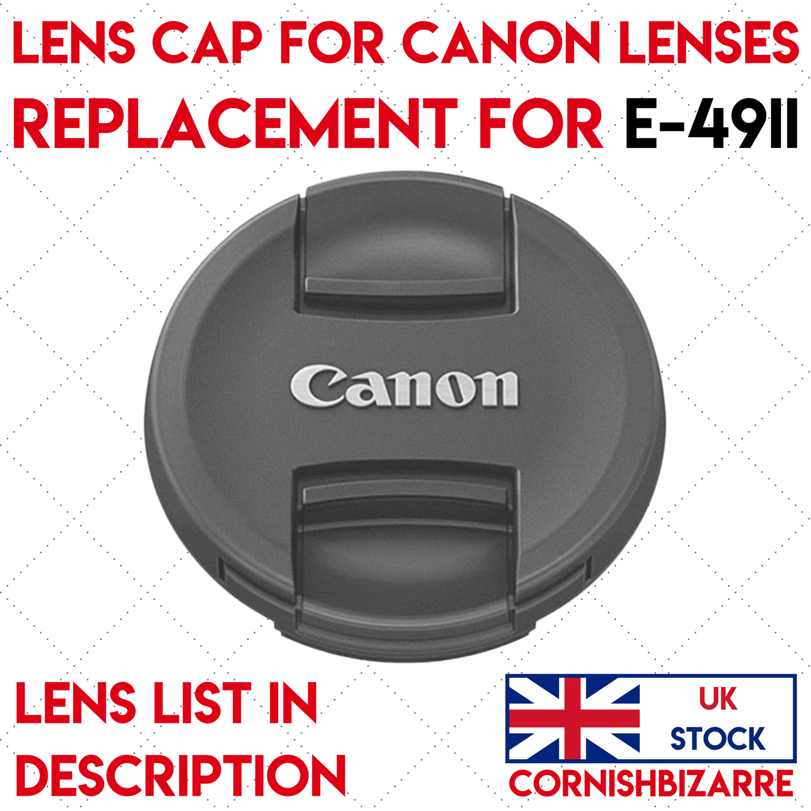 E-49II LENS CAP REPLACEMENT FOR CANON - 49MM LENS CAP COVER PROTECTOR - UK STOCK