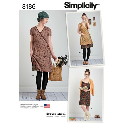 Simplicity 8186 Misses 4-20 Wrap Dress EASY Boho Chic Smock Apron Pocket Pattern