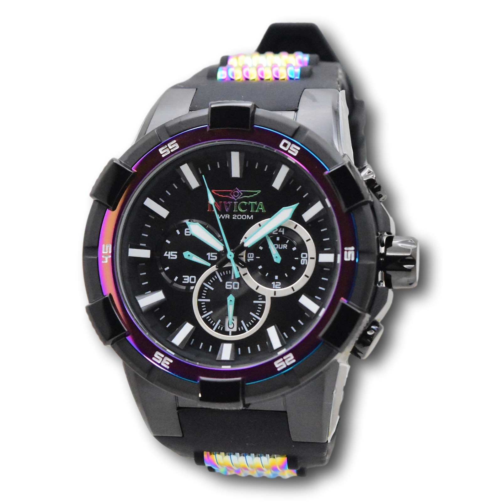 Invicta Aviator Men's 52mm Black Rainbow Iridescent Chronograph Watch 23691 RARE