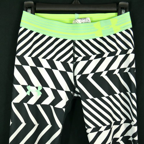 UNDER ARMOUR ATHLETIC LEGGINGS BLACK WHITE GEO RUNNING YOGA GIRLS SZ YSM S EUC