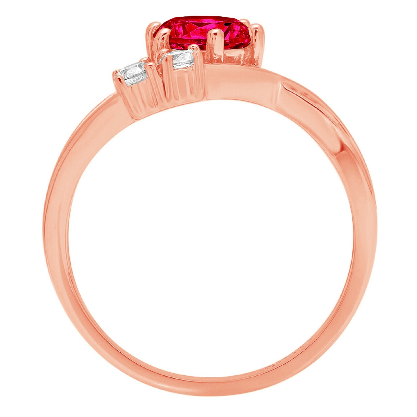 Pre-owned Pucci 0.85 Ct Round Cut 3 Stone Simulated Ruby Gem Promise Wedding Ring 14k Rose Gold In Red