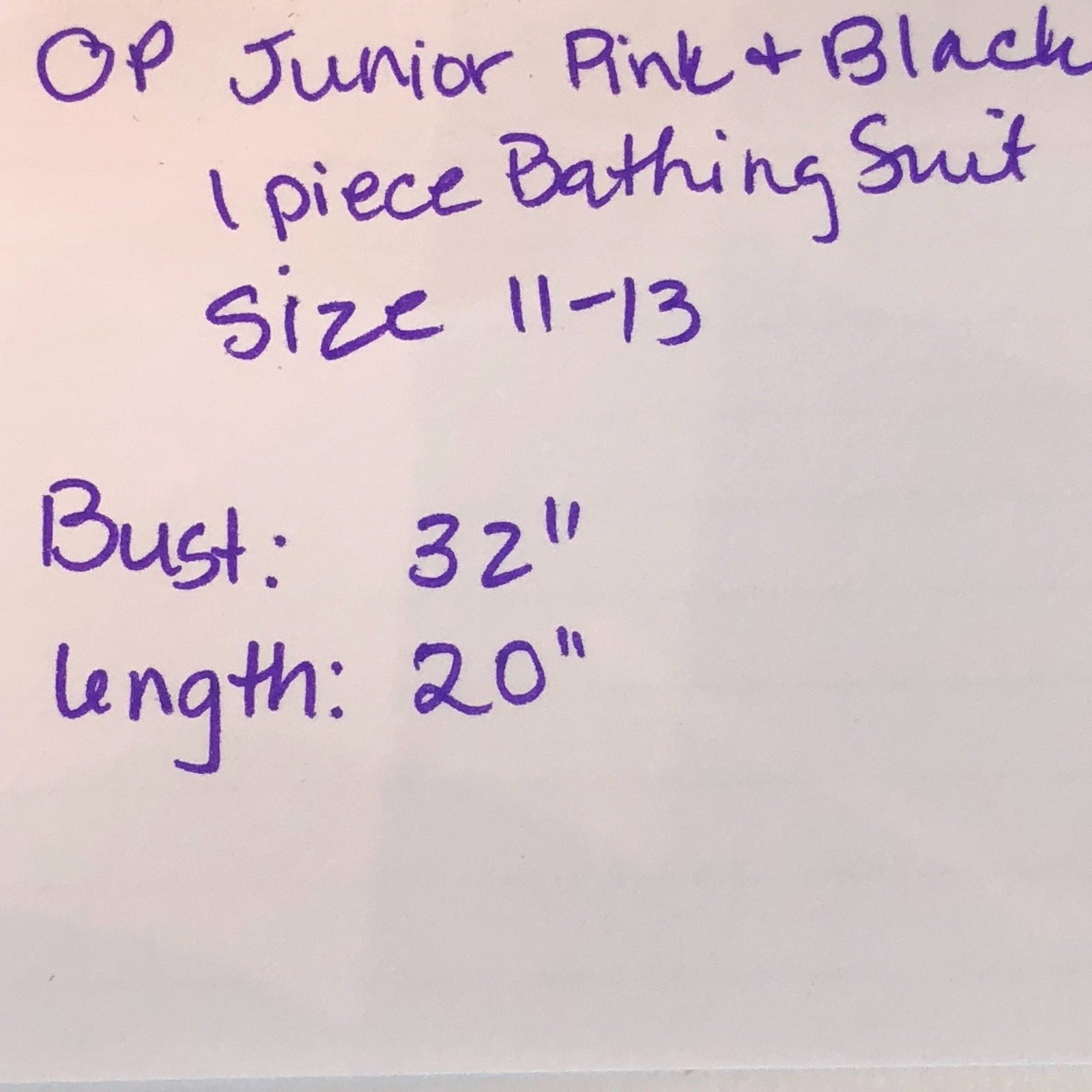 OP Junior Pink & Black 1 piece Bathing Suit Size 11-13