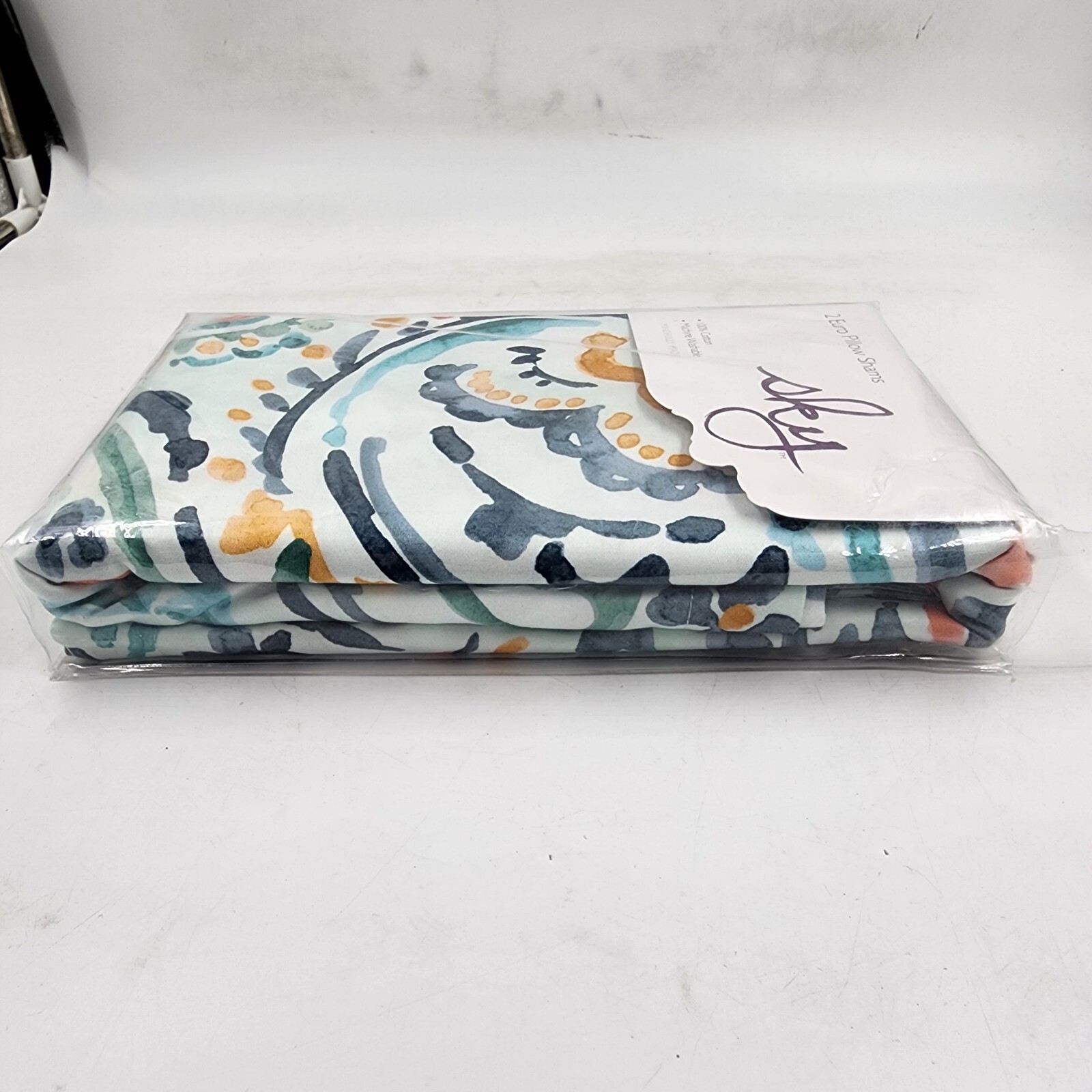 Sky Ophelia Euro Pillow Shams 2-Piece Set Green Multi Button Closure - Picture 7 of 13