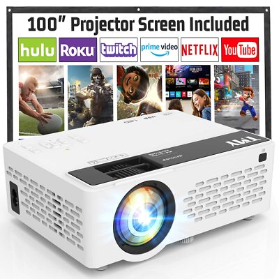 TMY Mini Upgraded Bluetooth Projector with 100'' Screen 1080P Full HD Portable