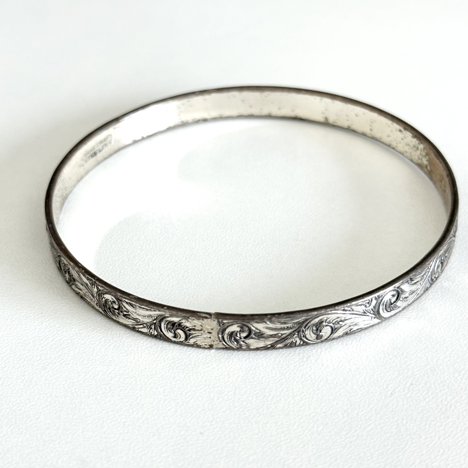 Danecraft Vintage 925 Sterling Silver Floral Etched Scroll Bangle