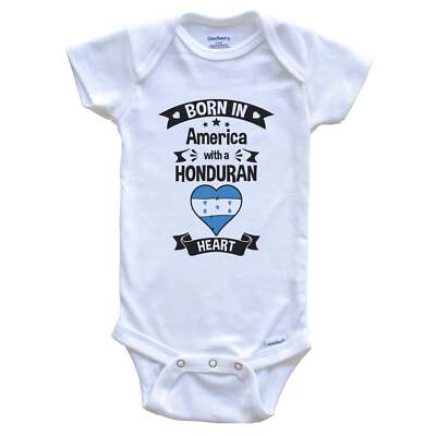 Born In America With A Honduran Heart Honduras Flag Baby Bodysuit