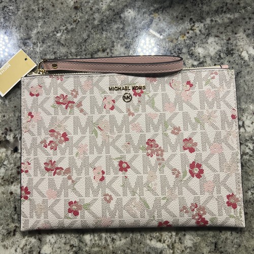MICHAEL KORS Jet Set Floral MK Signature VANILLA LG Zip