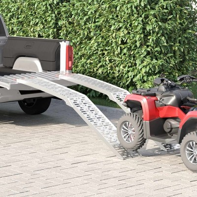 vidaXL Loading Ramp Folding 2 pcs Silver 222 x 28 x 5 cm Aluminium