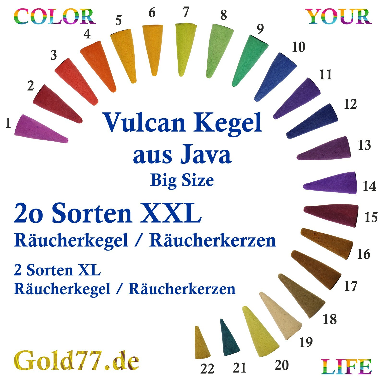 Räucherkegel Räucherkerzen 12 x JAVA-Vulkankegel Maxi XXL | 42 versch. Düfte 