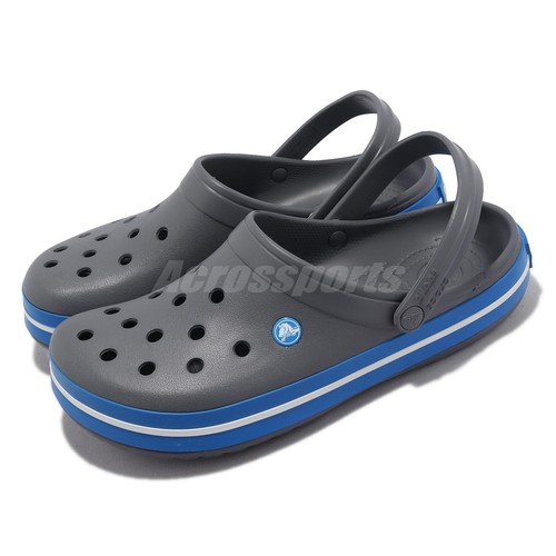 

Мужские сандалии унисекс без шнурков Crocs Crocband Charcoal Grey Ocean Blue 11016-07W, Серый, Crocband