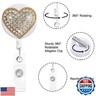 Retractable Badge Holders with Fun Designs - Adjustable ID Card Reel with ID Clip for Nurses, Doctors, Hotel Staff, Teacher, Security, Gifts (Love, Gold)