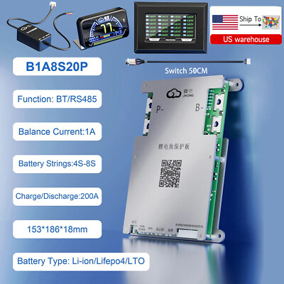 JK Smart BMS 4S-8S 200A LiFePo4 Li-ion BMS 1A Active Balance BT/RS485/LCD lot
