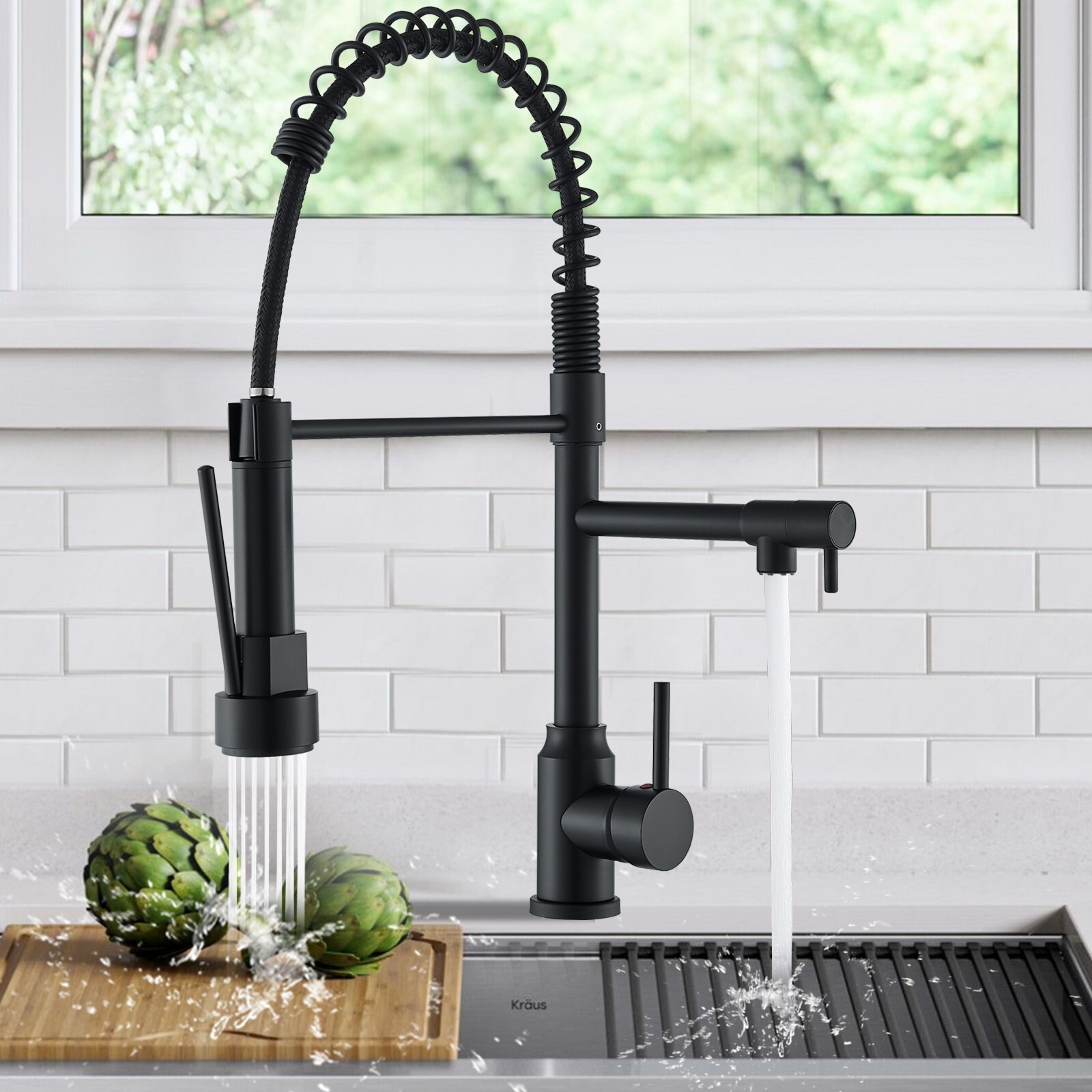 Universeller 360° Drehbarer Wasserhahn Küche – Schwarz, Ausziehbar Mit Brause